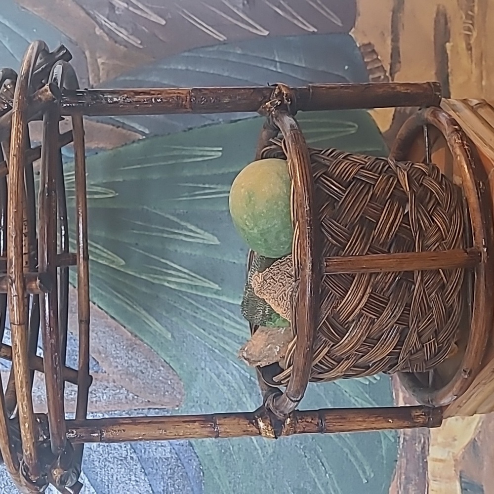 VINTAGE RATTAN HANGING BASKET - Picture 2 of 9